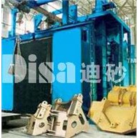 Double-hook and continuous pass-though shot blasting machine