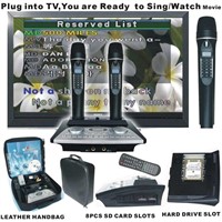 Portable Karaoke Player on Demand+2 Wireless Digit Microphone with Vocal on/off+8Pcs SD Card Slots+1