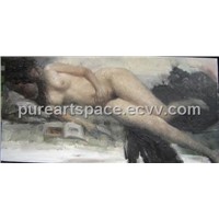 naked women lie on the sofa