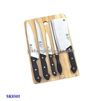 6pcs Knife Set in Black Color Pp Handle And Wooden Chopping Board