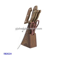 7pcs Knife Set in Plastic Handle with Wooden Color Outer Coating