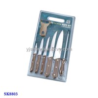 8pcs Knife Set in PP Handle with Wooden Color Outer Coating