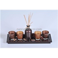Wood tray with candle cups