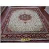 Hand Knotted Persian silk Carpet Tabriz design, cream color 244cmx305cm