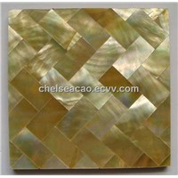 Yellow Lip Mop Shell Mosaic Tile in Herriongbone Pattern