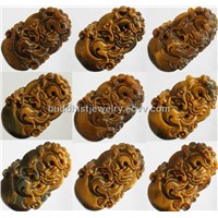 12pcs Natural Tiger Eye Gemstone Carved Lovely Dragon Pendant One Role of Chinese Tranditional Zodia