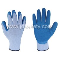 10 gauge gyey ployester gloves with blue latex coated on palm,knitted wrist