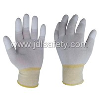 13 gauge white ployester gloves with white PU coated on finger tips