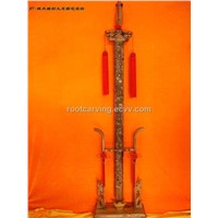 Wood Mahogany Carving (Pray and Suppress the House Sword) woodcarving