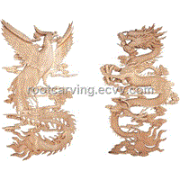 Wood Carving Dragon and Phoenix woodcarving