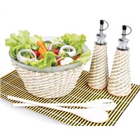 glass salad set with straw cover