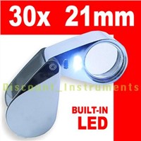 30x Magnifier Optical Glass Jeweler Loupe LED Light