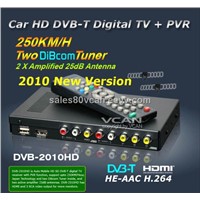 Car HD DVB-T Receiver with MPEG4/H.264 with 2 tuner, 1 Video Input,3 Video Output, USB Recorder