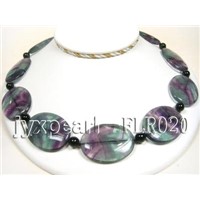 Colorful Oval Flat Fluorite &Black Round Agate Necklace