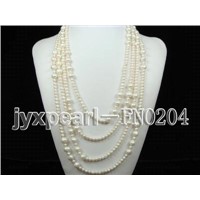 6-10mm White Round Freshwater Pearl Opera Nacklace