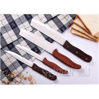 White Serrated Ceramic Kitchen Knives (Wood Handle)