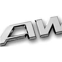 Car Emblem AWD in Silver Chrome