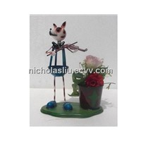 Metal dog with pot, metal craft animal, metal garden decoration