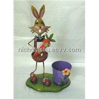 Metal rabbit with pot, metal craft animal, metal garden decoration