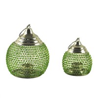 Nickel Plated Peach Heart Candle Holder with Green Beads in Two Sizes