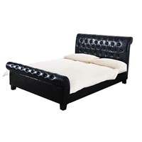 Modern Faux Leather Scroll Button Bed