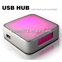 4 Port USB HUB 2.0 with Clock and 7-Color Mood Light