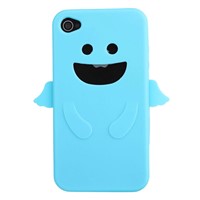 Angel Smile Face Soft Silicon Cases For iPhone 4-Light Blue