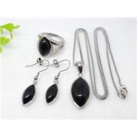 Black Elegant Style Stainless Steel Murano Glass Jewelry Set 1900013