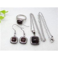 Claret Square Shape Stainless Steel Murano Glass Jewelry Set 1900015