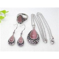 Light Pink Pear Shape Murano Glass Stainless Steel Jewelry Set 1900017