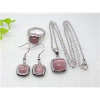 Light Pink Square Stainless Steel Murano Glass Jewelry Set 1900018