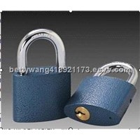 blue iron padlock