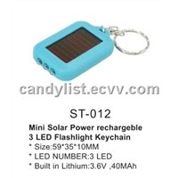 Mini Solar Power rechargeable 3LED Flashlight Keychain