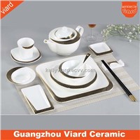 Good quality elegant high white fine bone china 4 pcs dinnerware with gold decor DSSM-10307