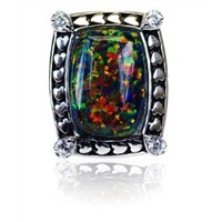 Sterling Silver Synthetic Opal Jewelry- Black Opal Ring