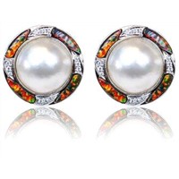 Sterling Silver Synthetic Opal Jewelry- Mabe Pearl Earrings