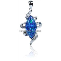 Sterling Silver Synthetic Opal Marquise Cut Pendant