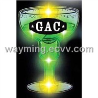 Promotional Margarita Glass - Shape LED flashing blinky with tie-tac butterfly backing