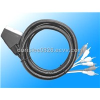 Scart cable, 21P scart plug to RCA plug*6