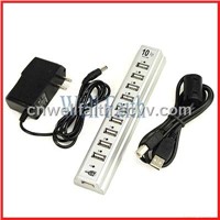 USB HUB 10 Ports 2.0 High Speed With Power Adapter