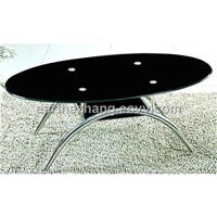black tempered glass oval center table xyct-070