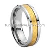 Gold Carbon Fiber Inlay Tungsten Carbide Wedding Band Ring