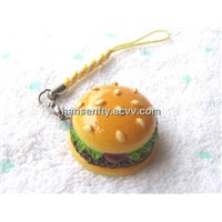 Resin Emulational Hamburger Mobile Phone Charms Promotional Gifts