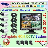 4ch LCD DVR, CCTV System Kit, 500GB HDD HT-6604T