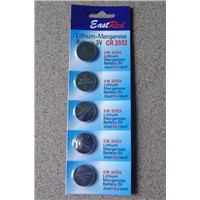 CR2032 3V lithium button cell battery, 5pcs per pack