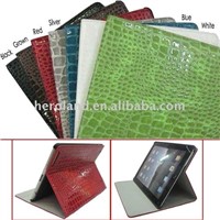 Folding Design Bright-colored Crocodile skin Leather Case With Stand Function for iPad 2