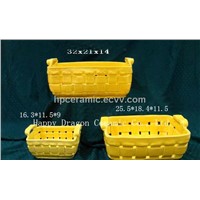 Yellow Glazed Retangle Porcelain Basket