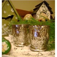 2 ANTIQUED SILVER MERCURY GLASS VOTIVE Candle HOLDER