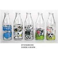 Glass milk bottles with decals