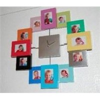 leather photo frame with clock